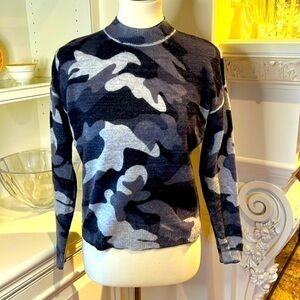 27 MILES cashmere mock neck grey camouflage metallic silver threads sweater XS
